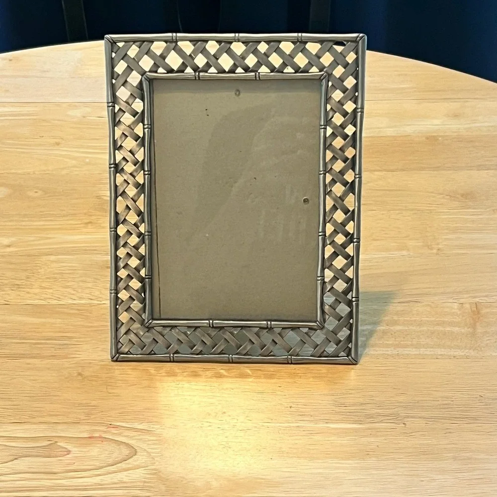 Vtg Sixtrees Pewter Lattice Weave Bamboo Edge 5x7 Metal Picture Frame Silver